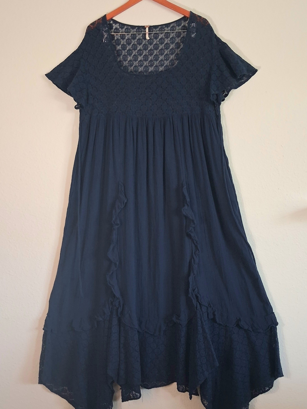 Free People Navy Lace & Ruffle Midi Dress